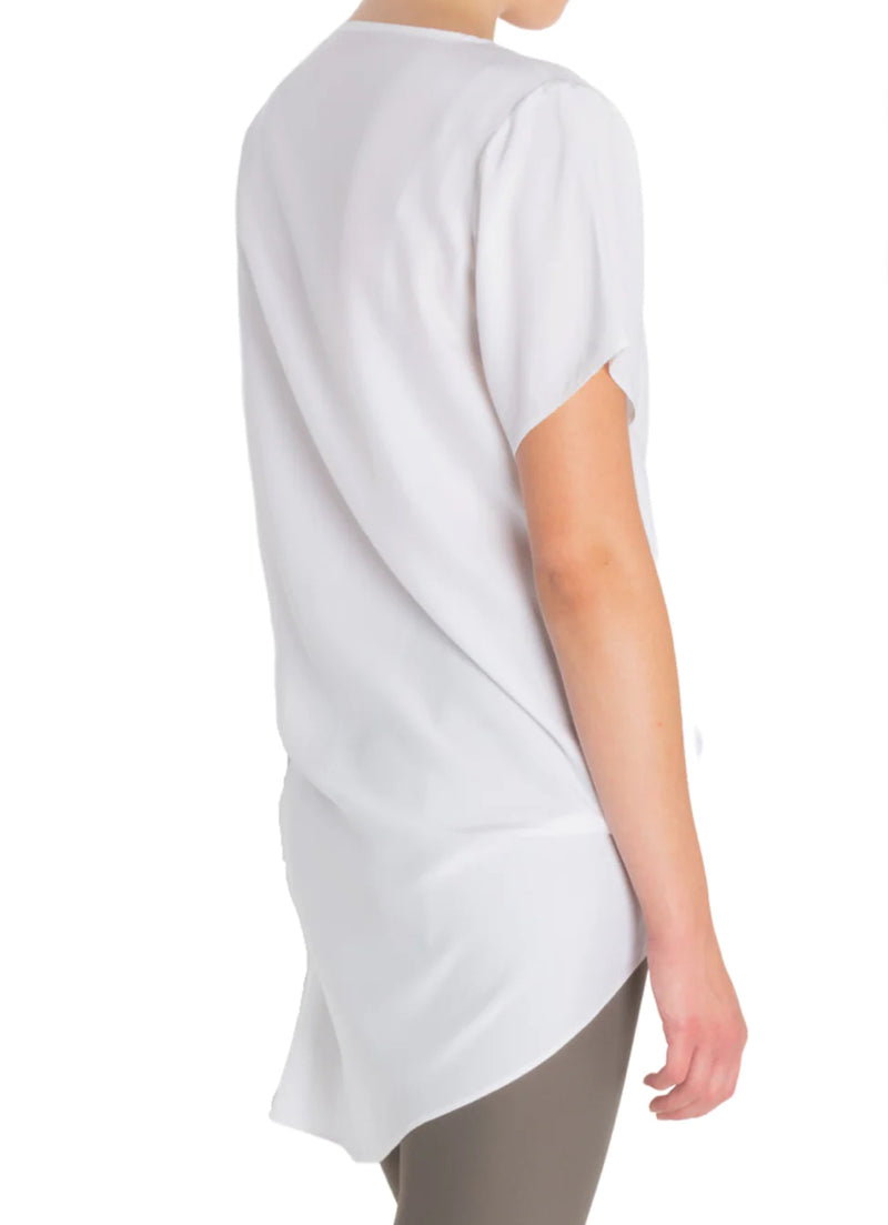 Elaine Kim Silk Torry Long Tee W/ Drawstrings - White