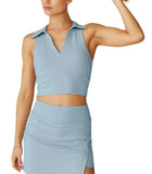 Beyond Yoga Heather Rib Prep Cropped Tank - Sky Heather