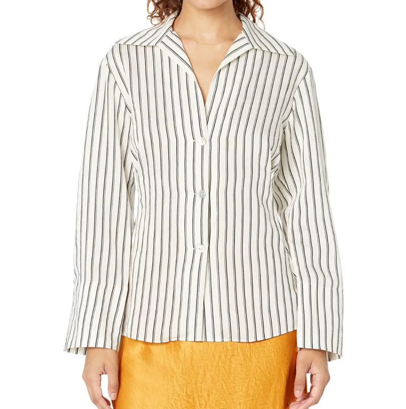 Vince Double Stripe Shaped Long Sleeve Blouse