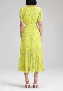 self-portrait Lime Floral Chiffon Dress