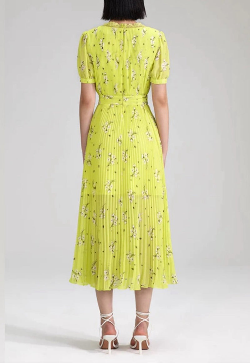 self-portrait Lime Floral Chiffon Dress