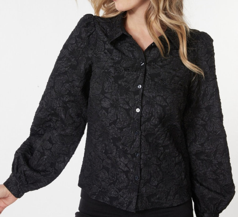 Esqualo Basic Flower Jacquard Blouse - Black