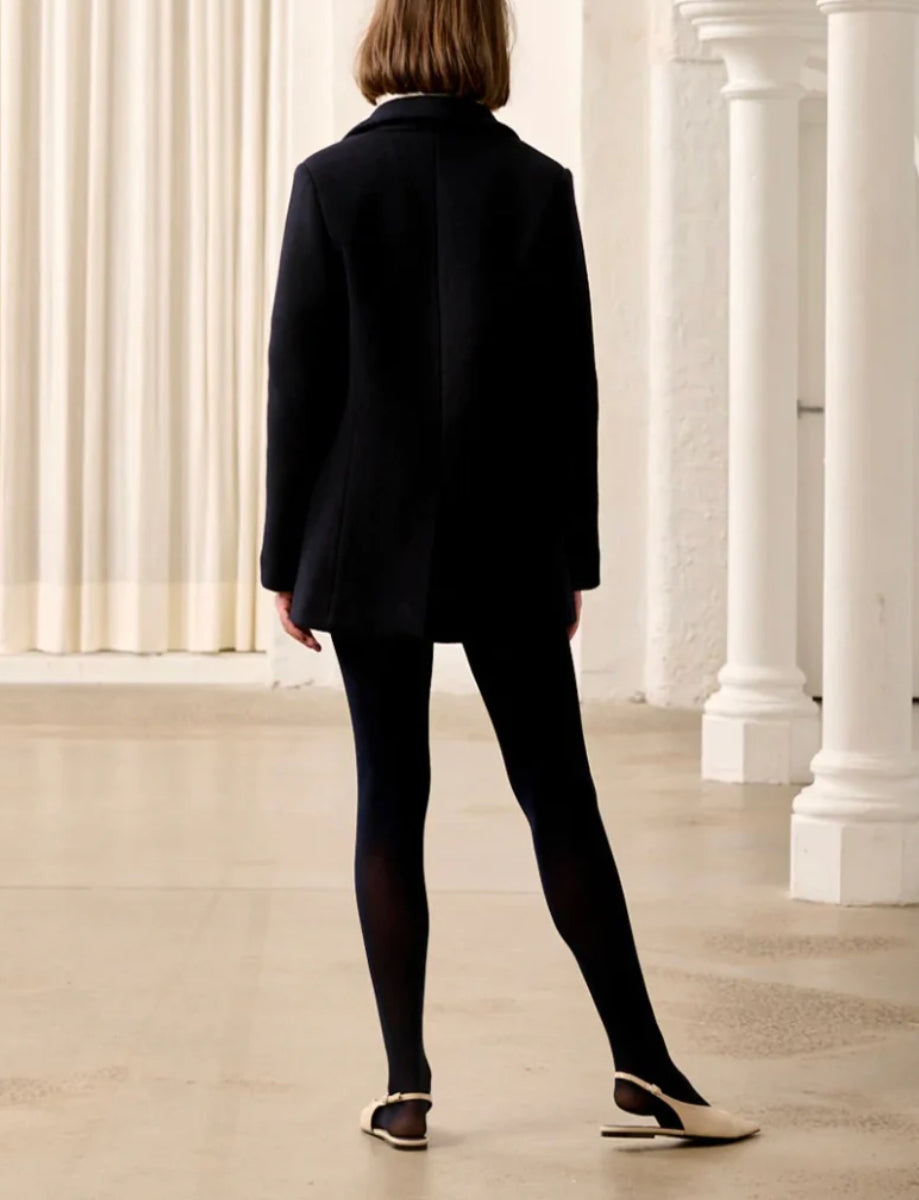 LA COVETURE by Le Stripe Raffaella Reefer Coat Jacket - Navy