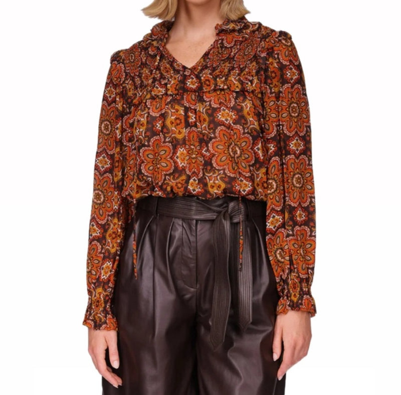 Cara Cara Michelle Blouse - Scarf Medallion Chai Tea