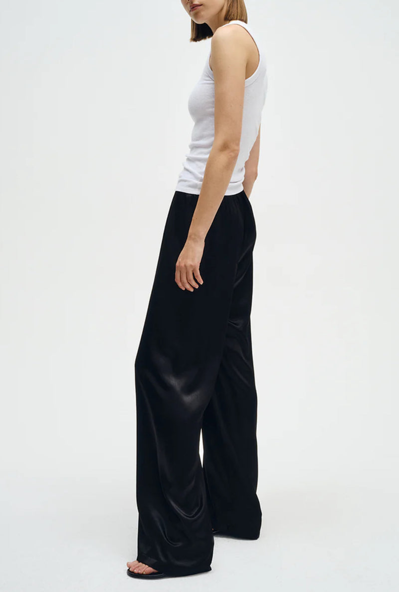 Enza Costa Satin Wide Leg Pant - Black