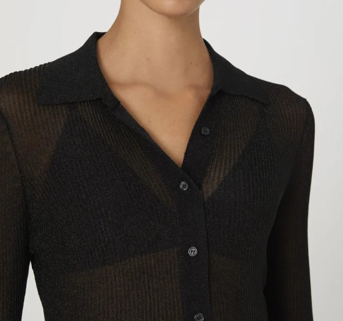 French Connection Lurex Mix Collared Top - Black