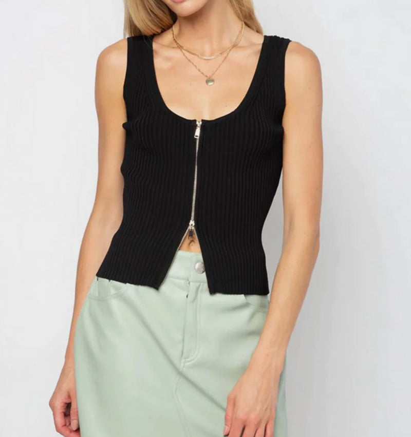 Central Park West Sage Double Zip Tank - Black