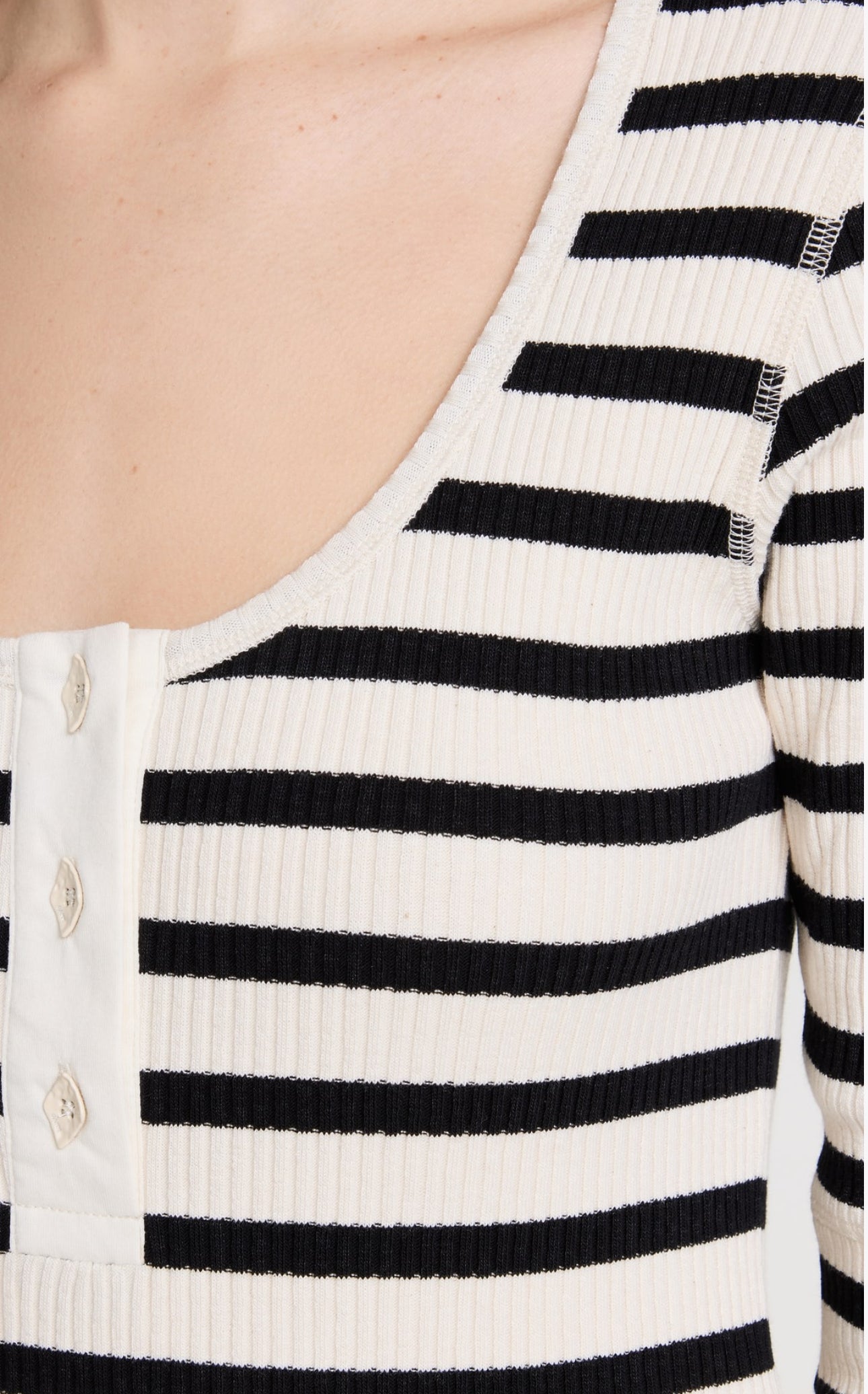 GANNI Striped Ribbed Tee - Black/White