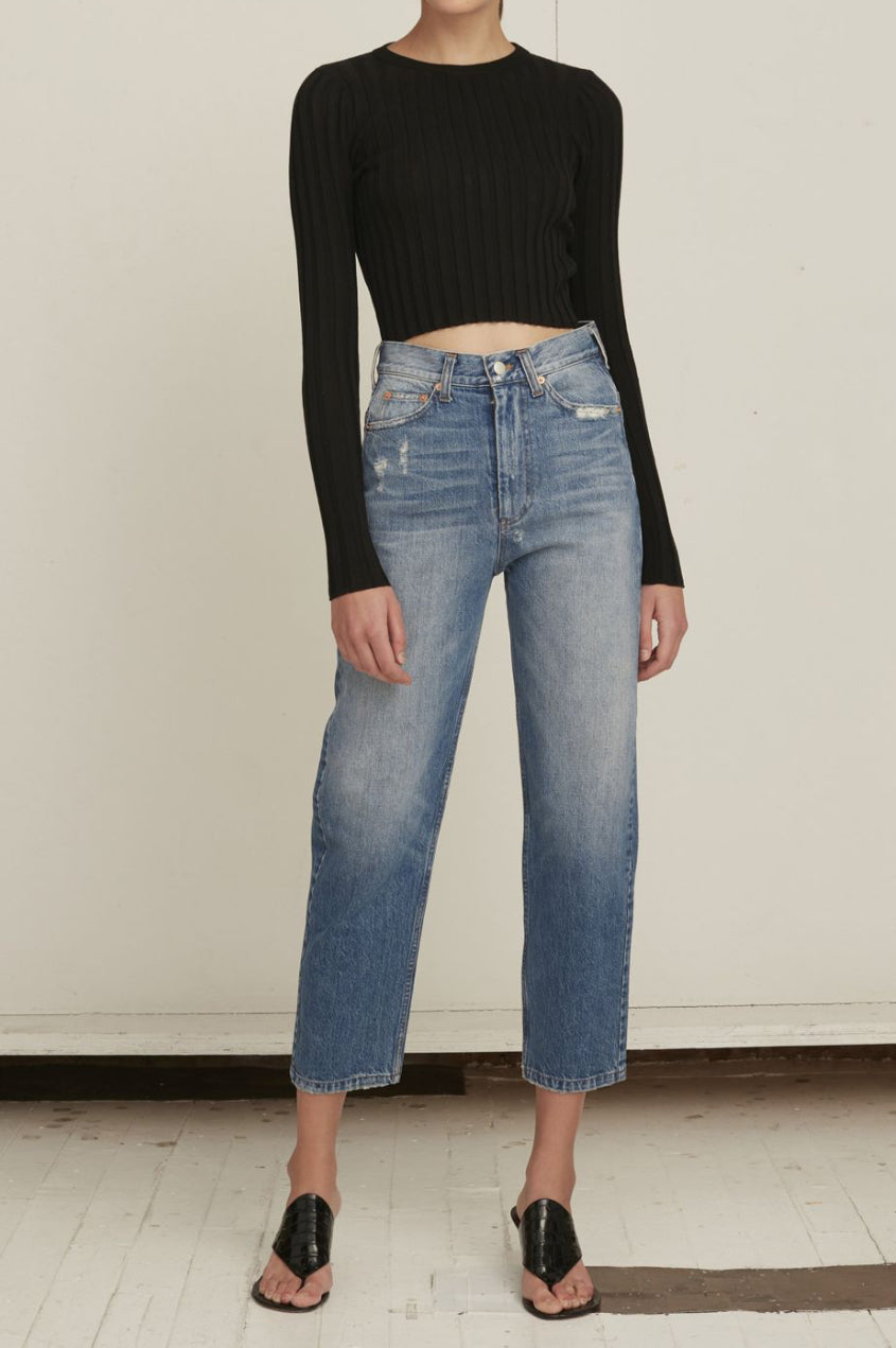 Marissa Webb Nicolas Cropped Crewneck Rib Pullover - Black