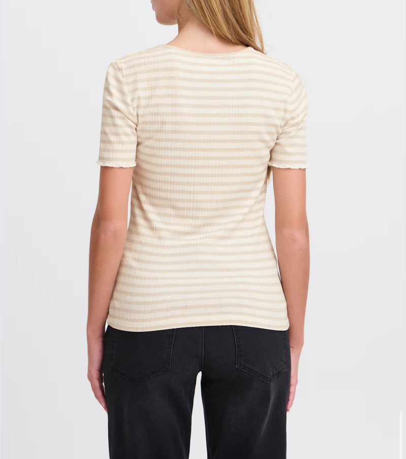 ICHI Cella Stripe T-Shirt - Oatmeal