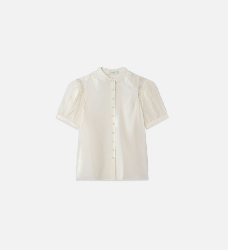 Frame Rib Lace Shoulder Inset Blouse - Cream