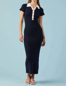 Sophie Rue Collared Rib Knit Dress - Navy/White