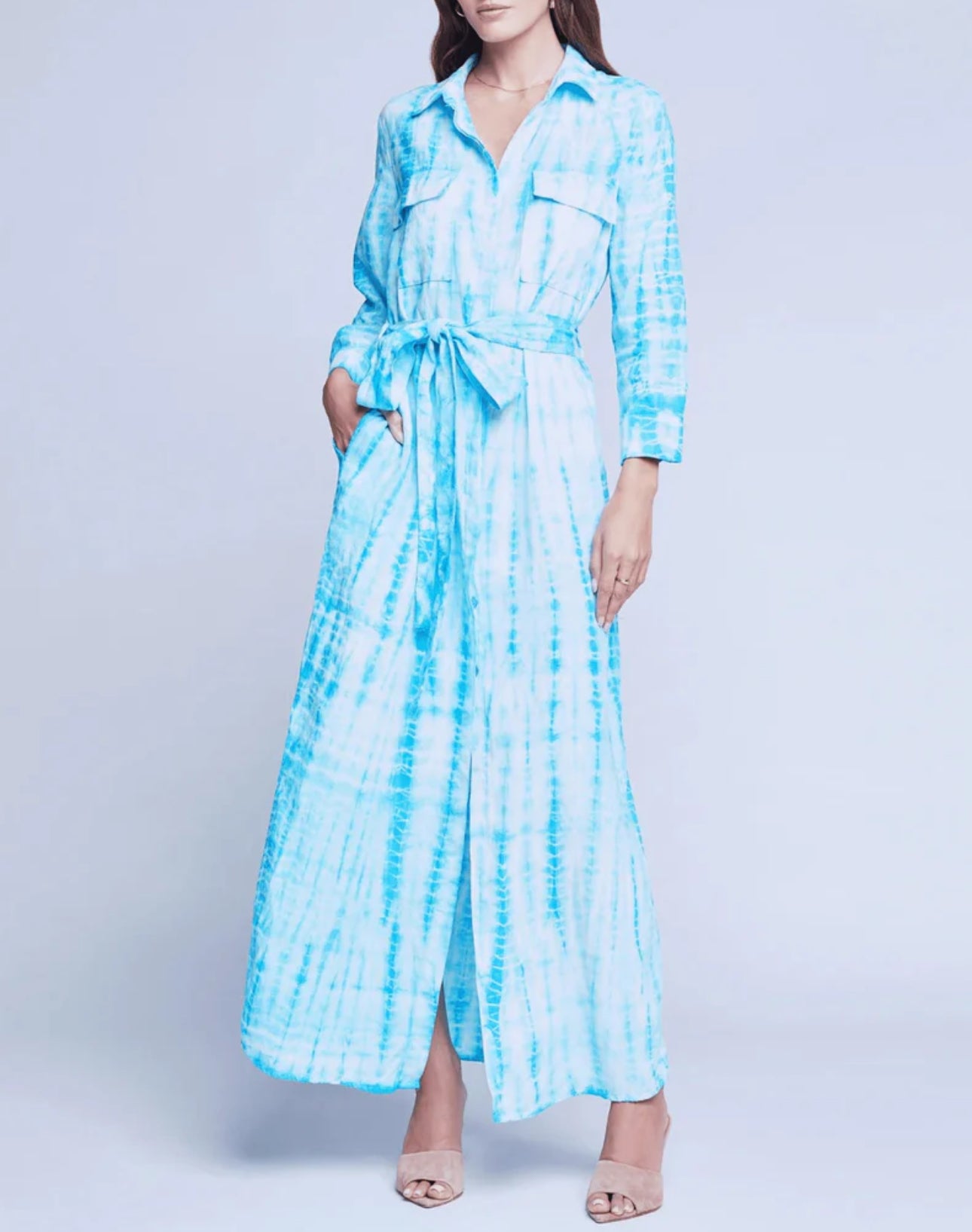 L’Agence Cameron Long Shirt Dress - Aqua Bamboo