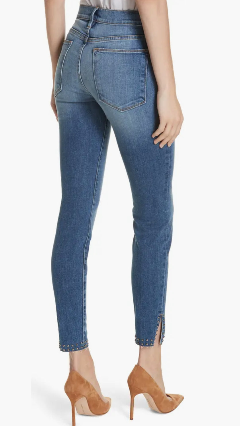 Frame Le High Skinny Slit Studded Jeans - Hazelwood