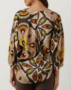 Summum Bold Flower Blouse Top V Neck - Multicolor