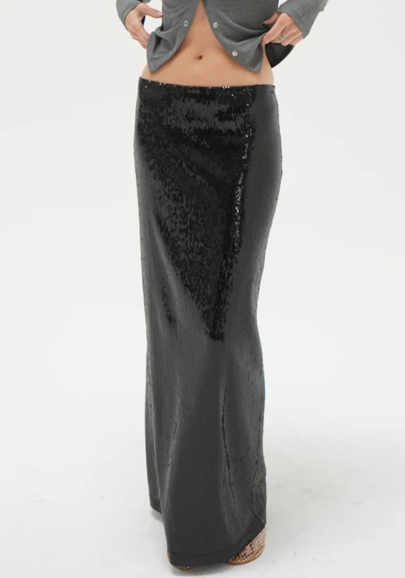LNA Elettra Sequin Column Skirt - Black