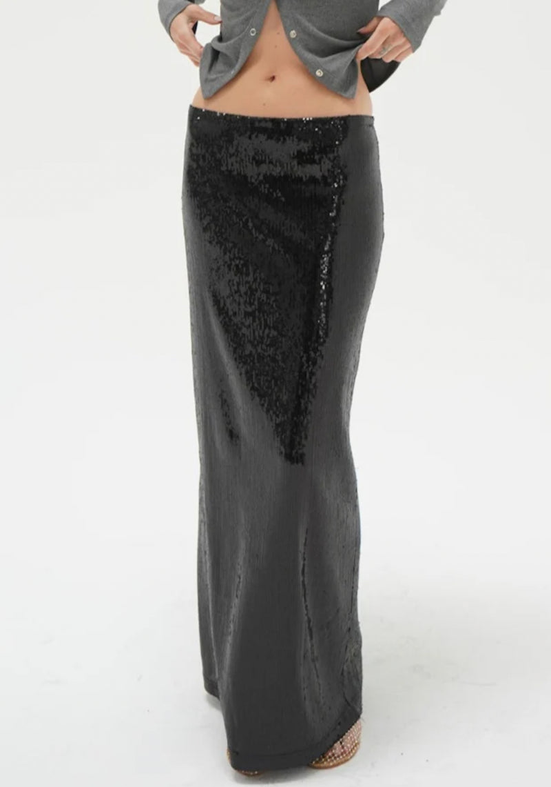 LNA Elettra Sequin Column Skirt - Black