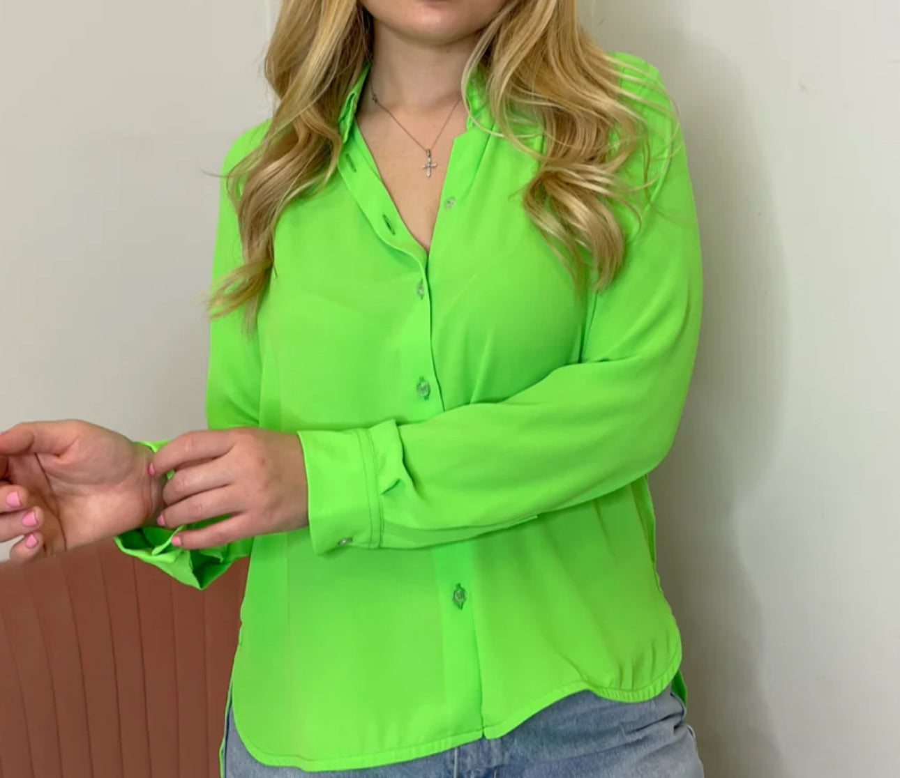 Vilagallo Isabella Button Up Shirt - Lime Green