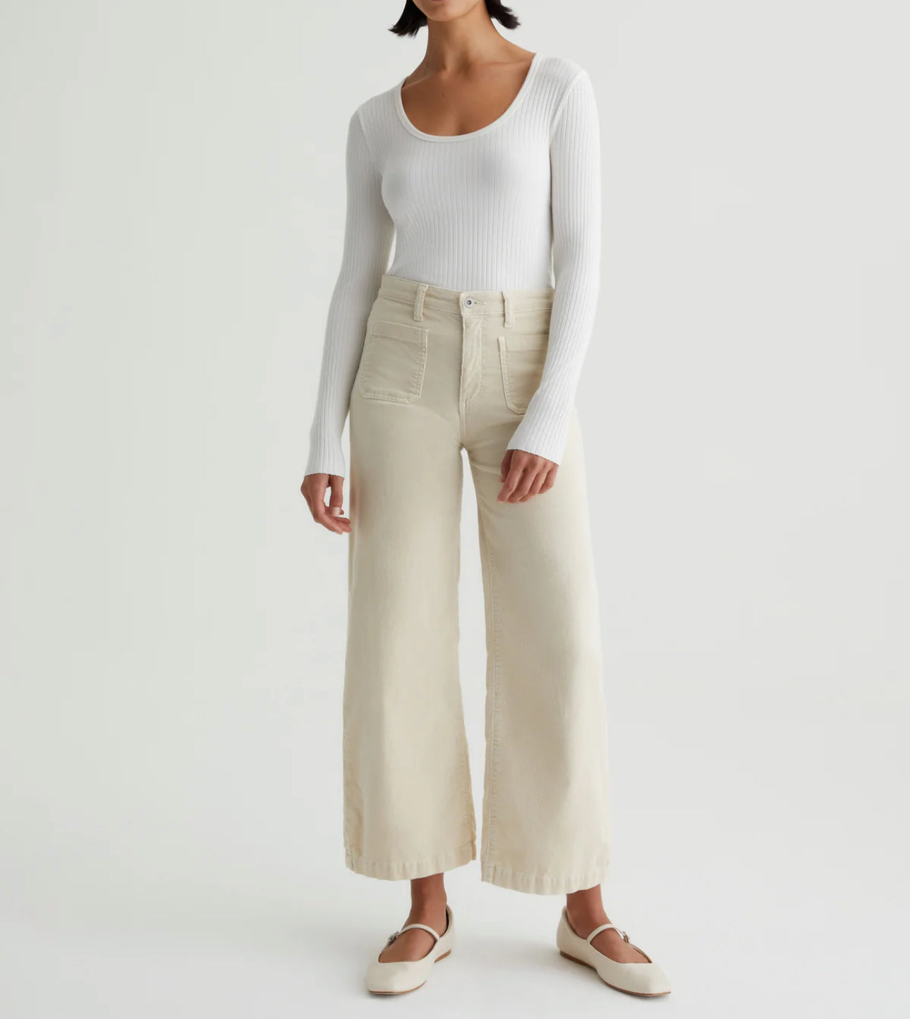 AG Jeans Kassie Corduroy High Rise Wide Leg Crop- Sulfur Cream Froth