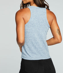 Chaser Linen Jersey High Neck Racer Tank in Playa