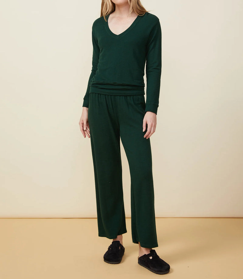 Monrow Supersoft Long Sleeve V Neck - Evergreen