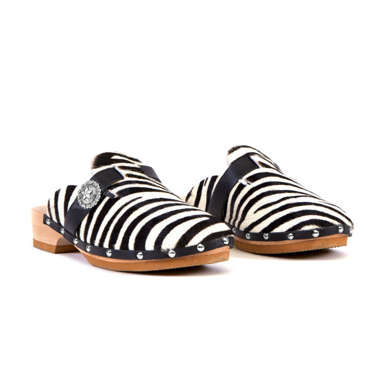 KATE CATE Alegra Pony Hair Clogs - Zebra