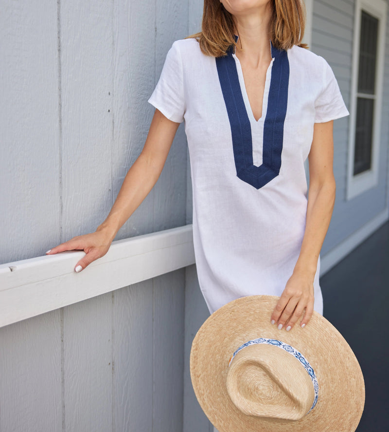 Sail To Sable Short Sleeve Classic Maxi Tunic - White/Navy