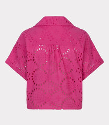 Esqualo Tie Front Cotton Eyelet Blouse - Hot Pink