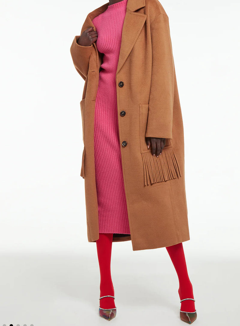 Apparis Eleanor Fringe Coat - Camel