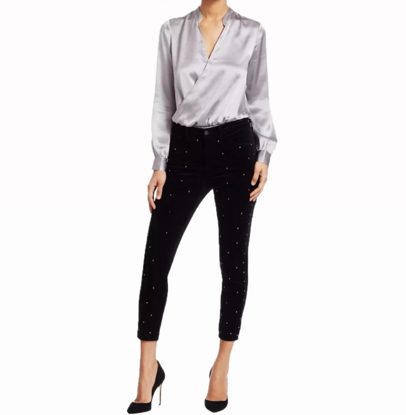 L’Agence Margot Velvet Skinny With Crystal Embellishments - Noir