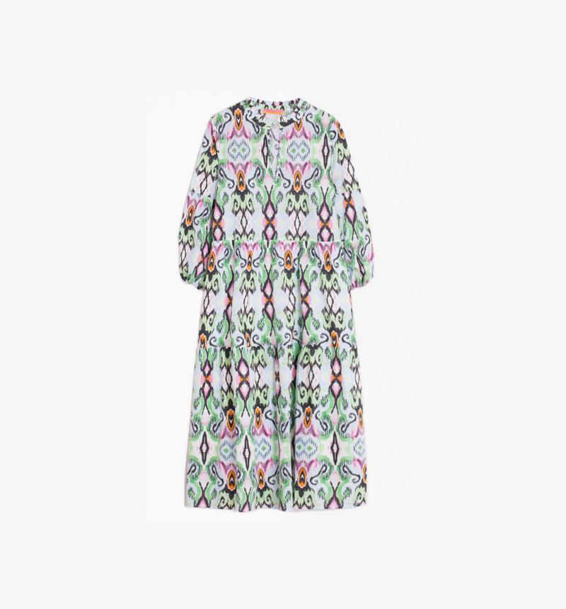 Vilagallo Tammy Ikat Print Dress - Green