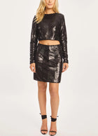 Caballero Jacie Sequin Top - Gunmetal Chevron