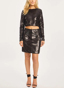 Caballero Jacie Sequin Top - Gunmetal Chevron