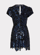 Milly Kyla Floral Sequins Dress - Navy