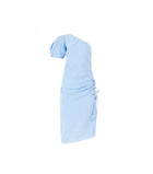 Rosie Assoulin One Shoulder Puff Sleeve Dress - Blue Seersucker Gingham
