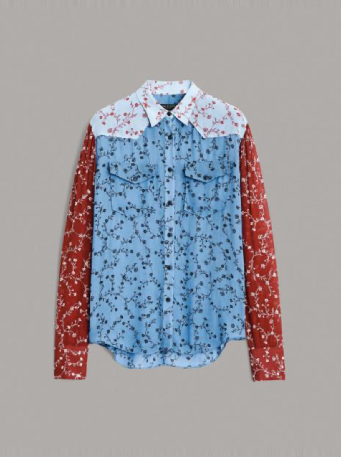rag & bone Wyatt Patchwork Shirt - Dark Blue Floral