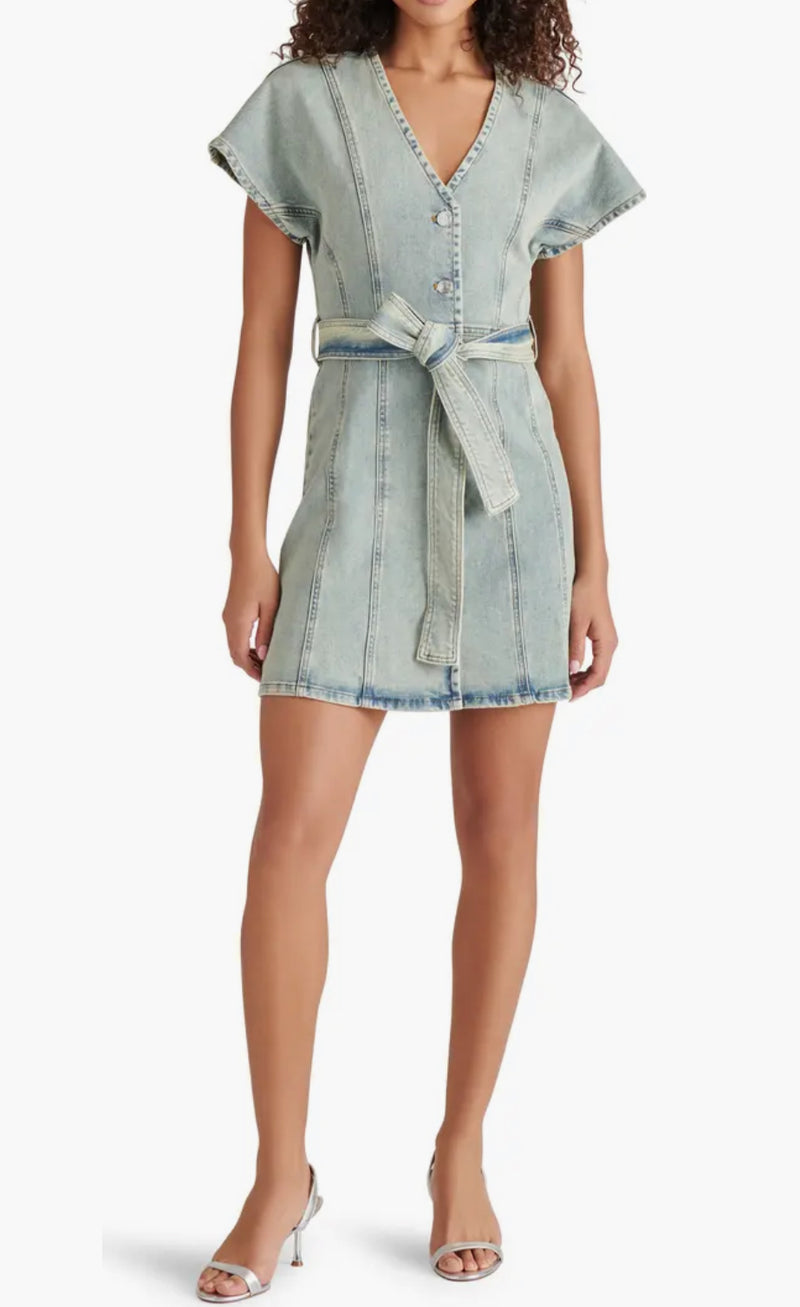 Steve Madden Joelle Belted Denim Dress - Stone Blue