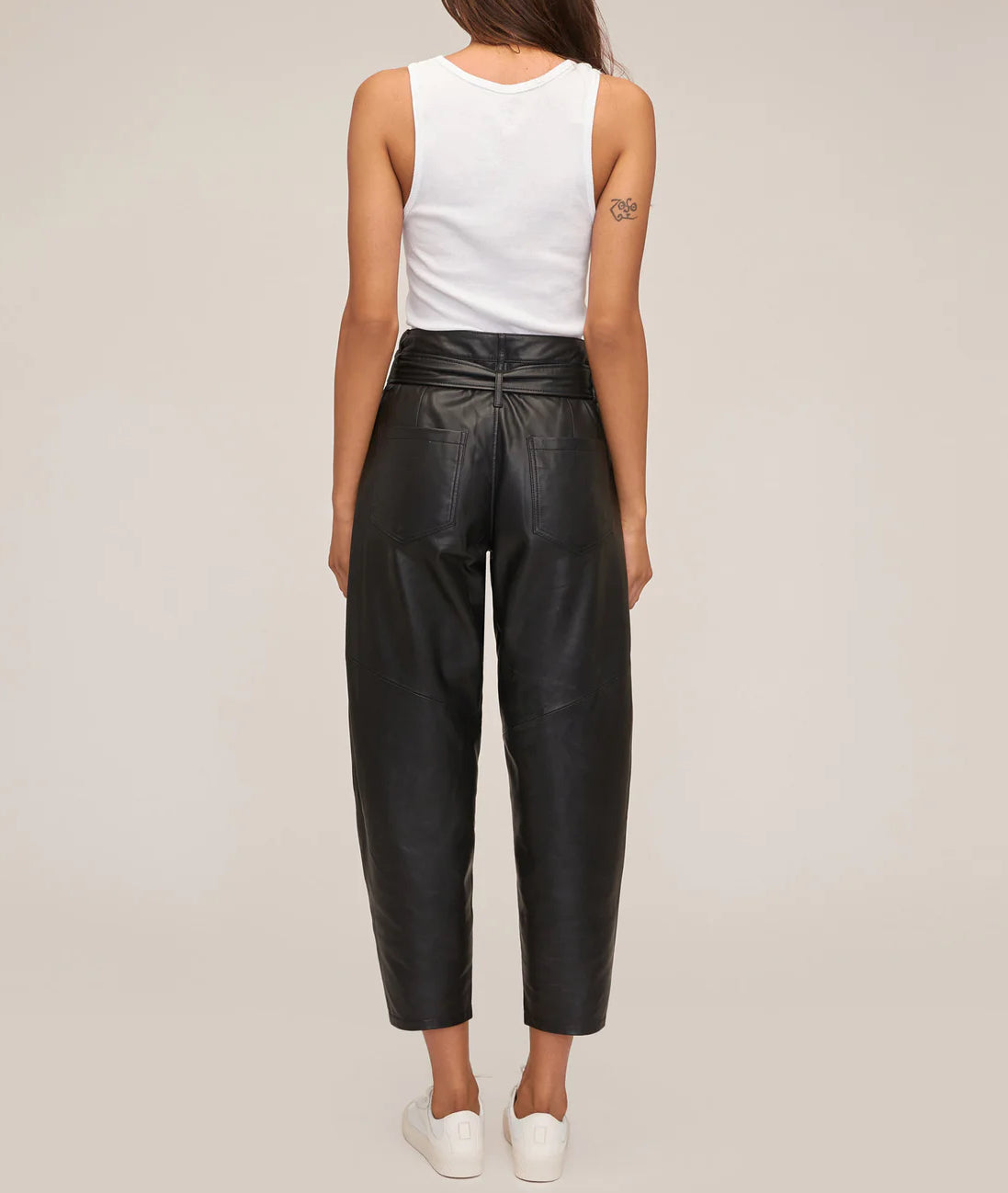 Marissa Webb Stevie Belted Leather Barrel Leg Pants - Black