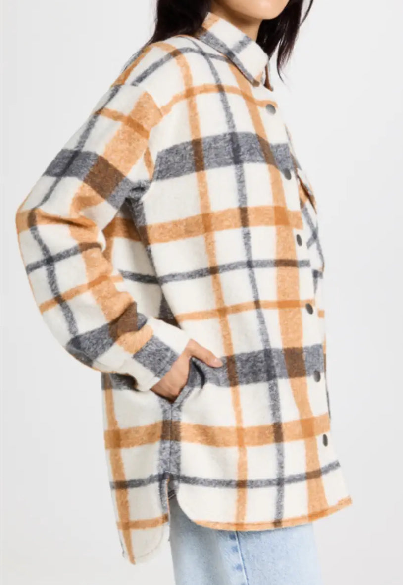 Monrow Plaid Shacket - Black/Natural/Camel