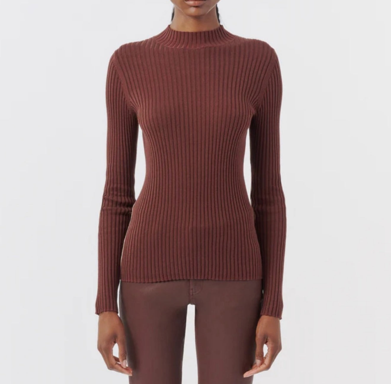 ATM Mock Neck Silk & Cotton Sweater - Chocolate