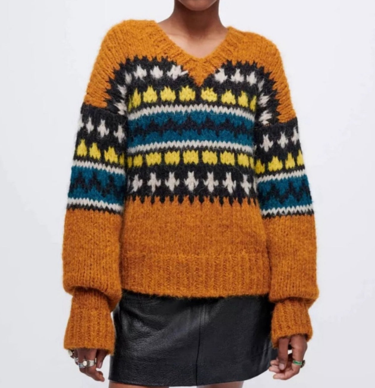 Re/Done 50s V Neck Pullover Alpaca Sweater
