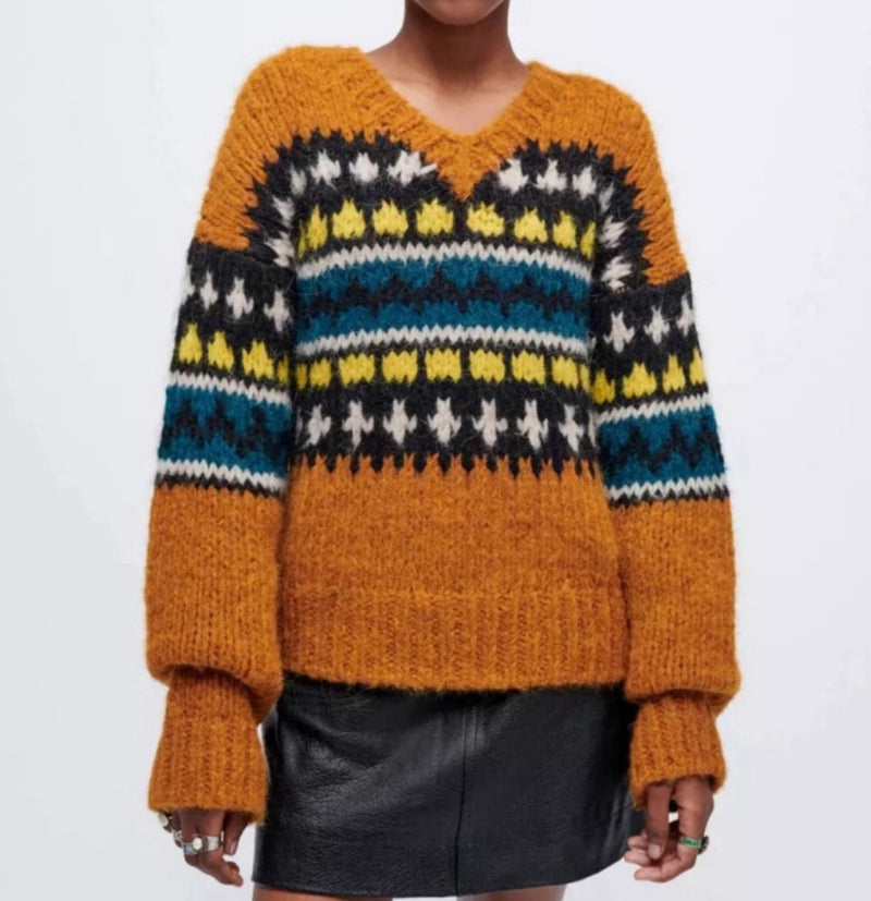 Re/Done 50s V Neck Pullover Alpaca Sweater