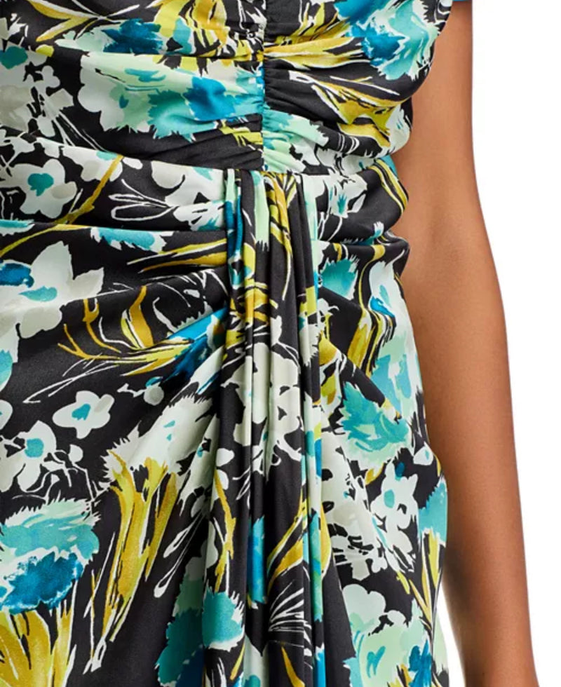Cinq à Sept Tossed Floral Walker Dress - Obsidian Multi