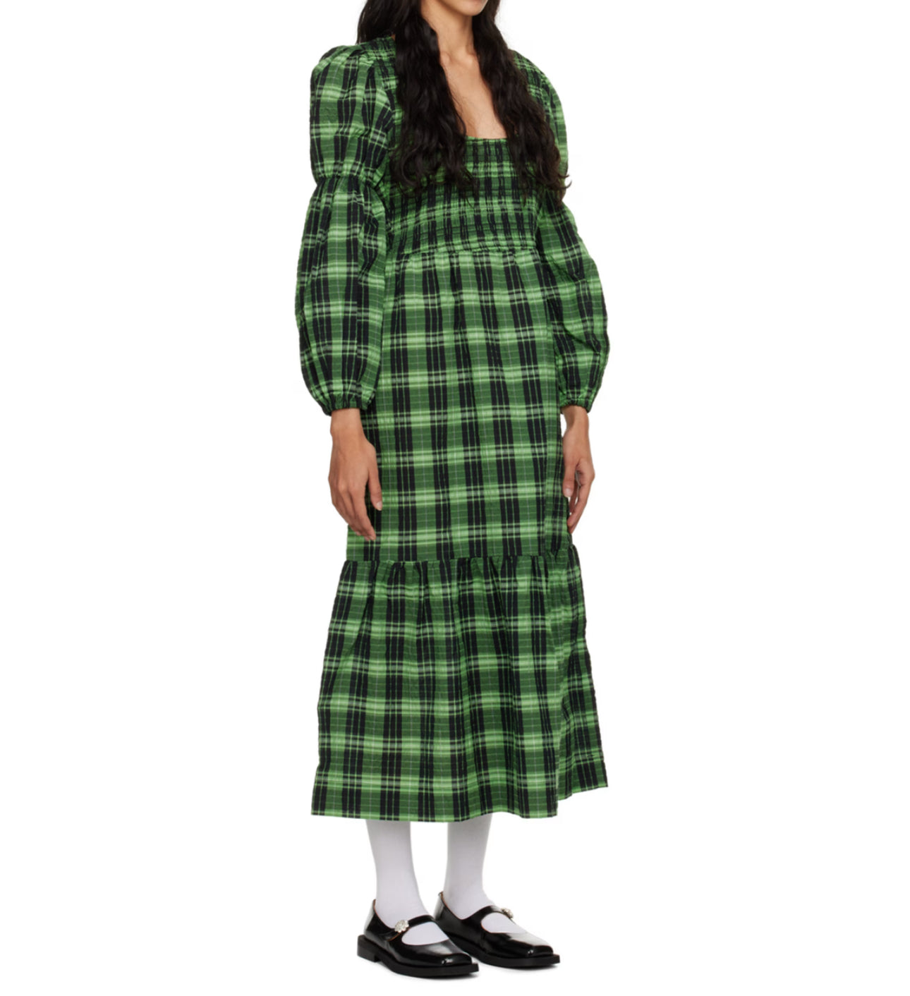 GANNI Check Midi Dress - Pea Pod