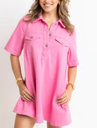 Karlie Clothes Denim Pocket Swing Shirt Dress - Pink