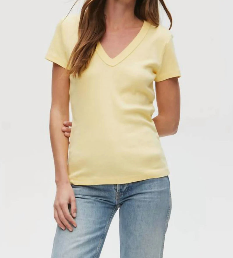 Michael Stars Nico Rib V-Neck Tee - Butter