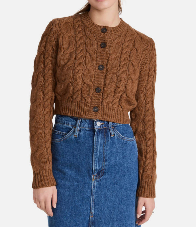 Frame Cable Button Down Cardigan - Camel