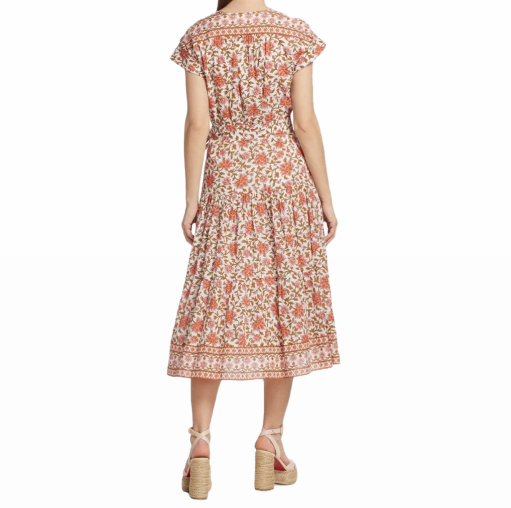 Veronica Beard Lexington Belted Floral Dress - Off White Multi