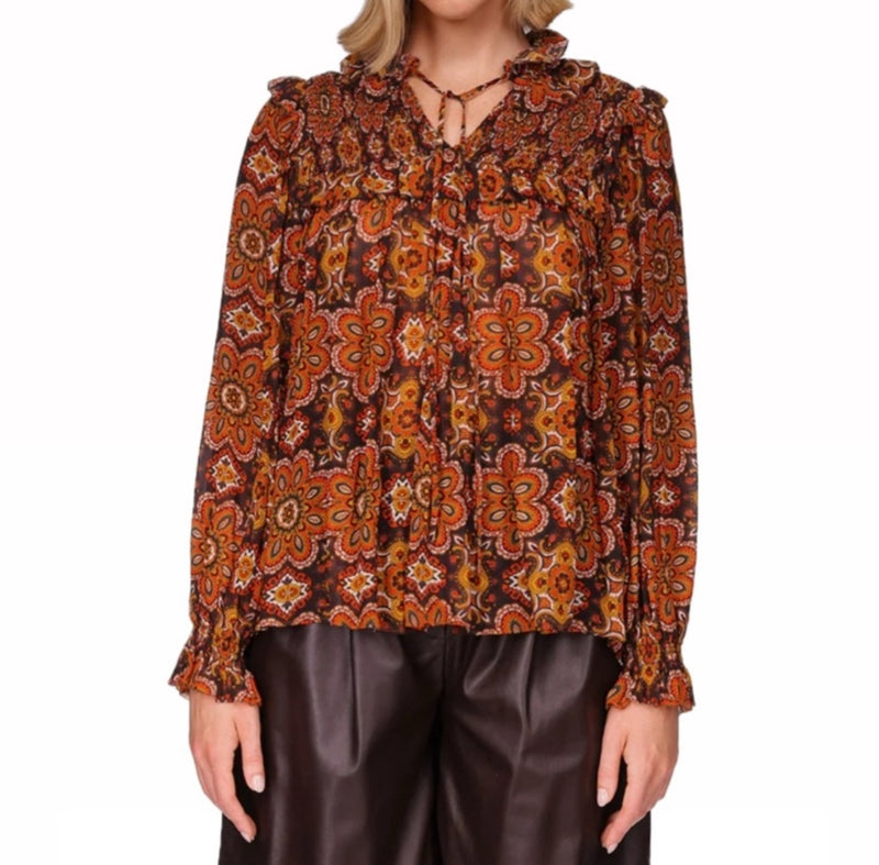 Cara Cara Michelle Blouse - Scarf Medallion Chai Tea