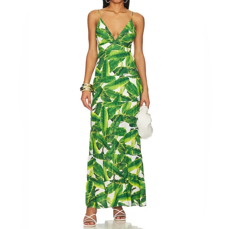 alice + olivia Karolina Halter Maxi Dress - Sun Palm/Off White